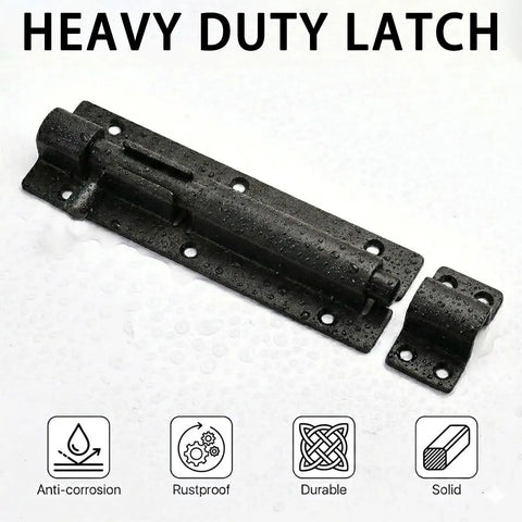 2 Piece Heavy Duty T Strap Hinge And Slide Smooth Barn Door Hardware Kit With Wide Sliding Latch For Courtyard Gates And Fences Matte Black Finish, close-up of latch with anti-corrosion feature.