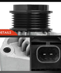 Close-up of Alternator For Chevy Silverado 1500 2014 To 2019 And Silverado 2500HD 3500HD 4500HD 5500HD 6500HD Tahoe Express Suburban GMC Sierra 1500 Limited Yukon XL 12V 150A Six Groove Pulley CW showing pulley, bolt hole, and connector