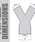 Diagram showing dimensions of 4 Inch To 2.5 Inch Dual Port Y Splitter Dust Collection Fitting for reducing a 4 inch port to two 2.5 inch lines.