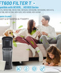 Family room setting with Honeywell HFT600 humidifier and pet, promoting 4 Pack Humidifier Wicking Filters T for HFT600 Series.
