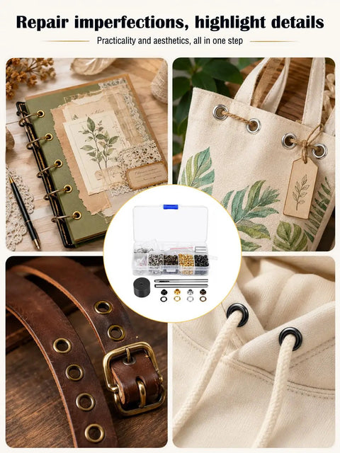 Built Dang Tough 420 Leather Grommet And Eyelet Kit With Three Heavy Duty Steel Punches For Canvas Tarps And Upholstery Makeovers Hits The Nail Right On The Head in use with notebooks, bags, and belts.