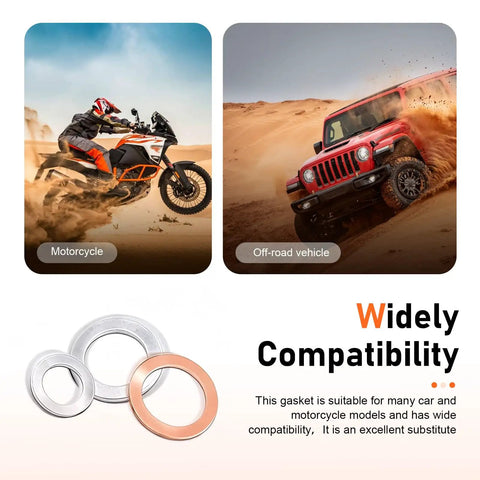 100 Piece Oil Drain Plug Crush Washer Kit Copper And Aluminum Gaskets for M10 M12 M14 M16 M18 showcasing wide compatibility