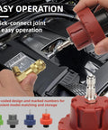 Front view of HZAUTOS 31-pc coolant vacuum refill kit with brass adapters and red quick-connect tool for car radiator cooling