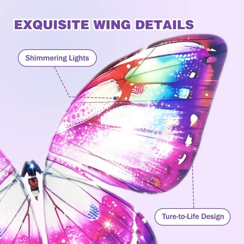 Flying RC Butterfly Drone With LED Light And Realistic Bionic Wing Flap Motion, detailed wing with LED glow, purple
