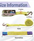 Beefy Heavy Duty Ratchet Tie Downs Straps with Double J Hook 2 Inch Wide by 13 Ft Long 10,000 Lbs Break Strength Size Details
