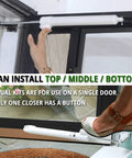 Touch 'n Hold dual door closer system, white; two units installed on storm door