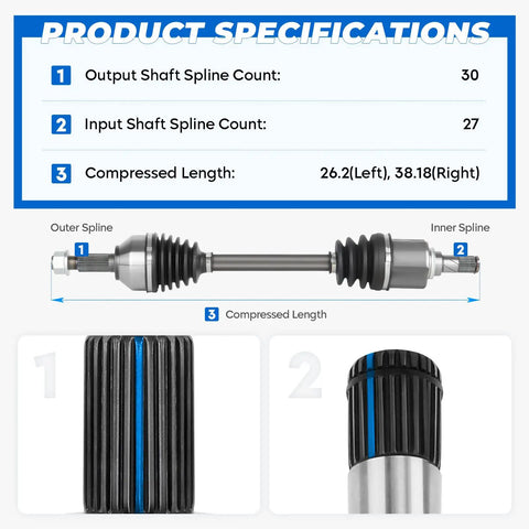 Nissan Altima 2.5L Front Left And Right CV Axle Shaft Assembly For 2007 To 2013 Auto CVT Trans Also Fits Nissan Rogue 2008 To 2013 FWD And Rogue Select 2014 To 2015 FWD Durable Parts Built To Last, 30/27 spline CV axle specs
