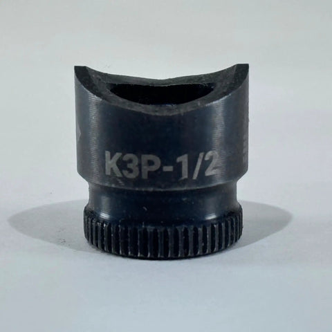 Knock Out Punch K3P-1/2-1 For 1/2 Inch Conduit, knurled grip edge, laser markings, heavy duty electrical punch tool, black finish, front view