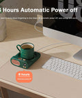 Keep Your Favorite Brew Piping Hot Desk Mug Warmer With Three Cozy Heat Levels And Gentle Glow Indicator For Home Office Coffee Cup Beverage Heater Continuously Locking In Ideal Sipping Temperatures Evergreen on a desk with coffee mug.