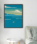 Framed Ocean Rowing Poster Canvas Print Art on wall, modern minimalist wall decor in living room, retro framed 16x24 ready to hang
