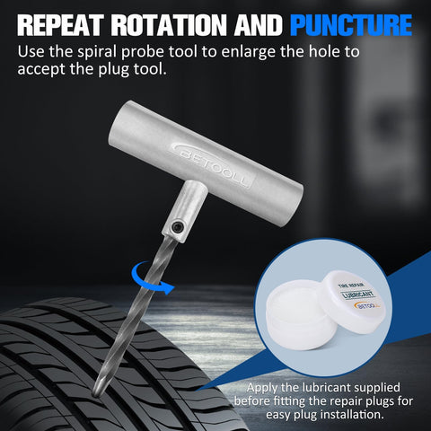 T-handle spiral probe tool from 35 Piece Heavy Duty Universal Emergency Tire Repair Kit For Cars Trucks SUVs ATVs And More Ready To Roll