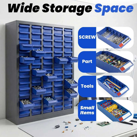 Alloy Steel 75 Drawer Parts Cabinet Organizer With ABS Drawers For Heavy Duty Hardware Storage In Shop Warehouse And Factory Workspaces Built Tough For Daily Use And Easy Access