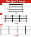 60 Inch Wide Heavy Duty Garage Storage Shelves, 72 Inch Tall Metal Racking System That Holds Up To 3000 Pounds Per Shelf, Perfect For Tires, Large Boxes, Fish Tanks, Reptile Enclosures, Tools And More. Multiple shelf sizes shown