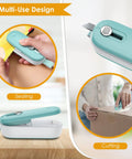 2 In 1 Mini Bag Sealer With Cutter And Lanyard showing sealing and cutting features, portable resealer for plastic bags and storage