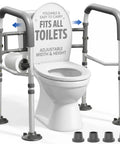 Built Tough Toilet Safety Rail Rated To 350 Pounds, Adjustable Grab Bar For Seniors And Handicap Users next to a toilet.