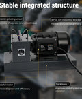 Badass Heavy Duty Lawn Mower Blade Sharpener With Nine Inch Grinding Disc And One Horsepower Motor showing ceramic grinding wheel and powerful motor.