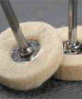 Pro Grade Wool Felt Polishing Wheel Kit 60 Pcs 25mm Buffing Wheels close-up with 3mm shank metal and plastic finishing