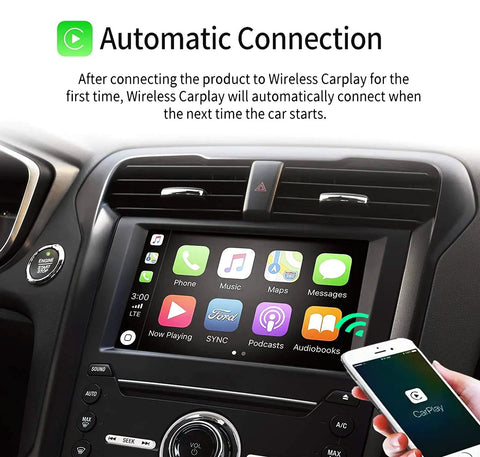 Ford Mustang Sync 2 To Sync 3 Upgrade Kit Plug And Play Wireless CarPlay 3.4 Interface and 8 Inch Touch Screen showing CarPlay