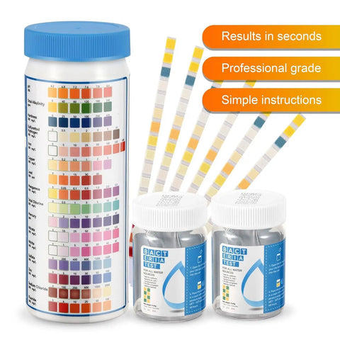 Complete 17 Parameter Drinking Water Test Strips With Two Bacteria Detection Kits For Home Well Tap And Floodwater Testing in kit form.