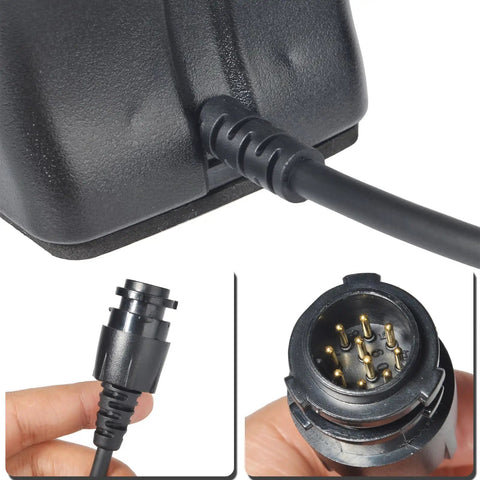 Close-up of connectors on Solid Desktop Mic Replacement For RMN5050 And MOTOTRBO Base Stations, showing cable and pins