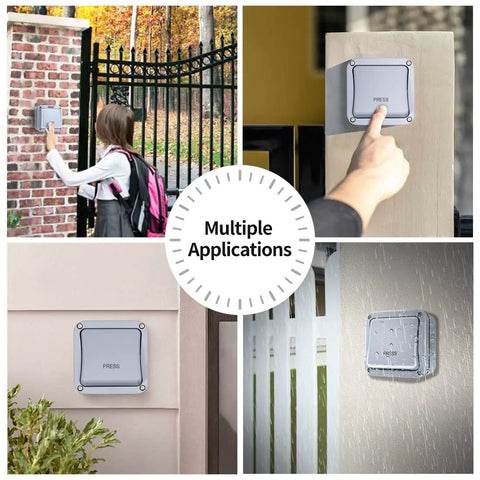 Multiple applications of Weatherproof Wall Push Button Release Switch for Outdoor Gate Opener, Access Control and Doorbell Systems.