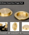 4 Pack Solid Brass Finger Pulls For Sliding Doors And Cabinets, 2 1/8 Inch Flush Recessed Round Cup Pulls In Brushed Gold