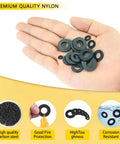 Flat Washer Kit 1100 Pcs Black Zinc Plated Assorted Washers In 9 Sizes M2.5 By 0.2mm to M12 By 24mm shown in hand