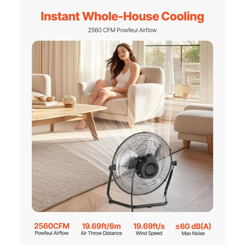 Heavy Duty 14 Inch Floor Fan Becomes A Cooling Beast With 2560 CFM Airflow, 3 Speeds, Industrial Grade Build, Perfect For Home Gym Office Garage Or Workshop, 360 Degree Tilt And Quiet Operation Under 60dB in living room