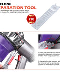 Cyclone separation tool with instructions for V6 series vacuum cleaner disassembly of the motor rear cover and post HEPA filter upgrade.
