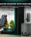 Auto Drip Irrigation Kit With 13 Gallon Foldable Bucket, 24W Upgraded Pump, smartphone control, indoor grow tent setup.