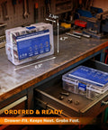 30 Piece Heavy Duty Lynch Pin Assortment Kit With Zinc Plated Steel Pins Includes 4 Sizes in storage box on workshop table