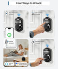 Four methods of access for the Slick Wifi Smart Deadbolt Solid Keyless Entry Door Lock Matte Black App Sync One Hundred Codes Two Backup Keys Alexa Google Assistant Voice Control Hustle Free Home Security.