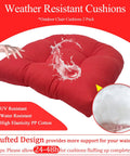 Waterproof Outdoor Chair Cushions Set Of 2 19x19 Inch Tufted Red Cushions For Patio Furniture, shown water-resistant feature