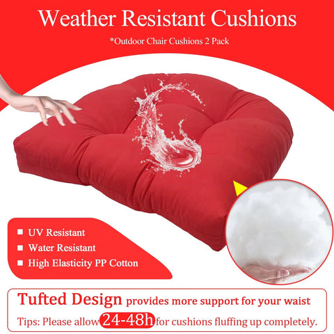 Waterproof Outdoor Chair Cushions Set Of 2 19x19 Inch Tufted Red Cushions For Patio Furniture, shown water-resistant feature