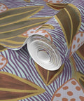 Hand Drawn Botanical Wallpaper With Slick Matte Linen Finish Top Shelf Durable Wall Covering Hella Easy To Install Legit Pvc Free Paste To Paper Decor For Kitchens And Hallways, showing rolled section with floral design.