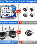 176 Piece Cable Clamps Set With Screws Eight Sizes Rubber Insulated Stainless Steel Cushioned Pipe And Loop Clamps Kit Comparison