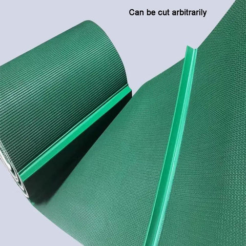Heavy Duty Climbing Conveyor Belt Crafted From Tough PVC Rubber With High Rise Wave Baffles For Non Slip Grip And Smooth Sailing Through Food Sorting Or Industrial Transport Workloads 3.9X16.4 Feet rolled for easy storage and cutting.