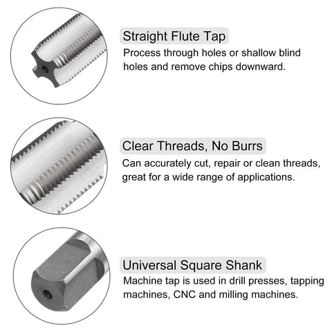 Two Piece Tap And Die Set With 7/8-14 UNF Left Hand Thread showing straight flute tap, clear threads, square shank features.