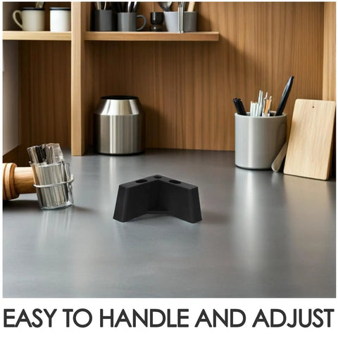 Heavy Duty 4 Pack Adjustable Plastic L Shaped Furniture Legs With M5 Screws displayed on a modern kitchen counter
