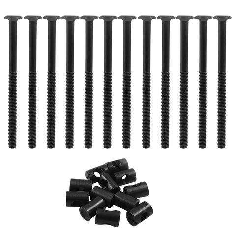 Heavy Duty M6 X 90mm Hex Drive Socket Furniture Barrel Screws And Barrel Nuts In Matte Black arranged in a pack.