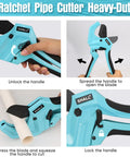 Four-step guide to using Heavy Duty Aluminum PVC Pipe Cutter Ratchet Tool With SK5 Blade Cuts Up To Two And A Half Inches