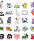 100 Piece Dope Science Stickers Pack Vinyl Decals For Physics Chemistry Biology Experiments in various colorful designs.