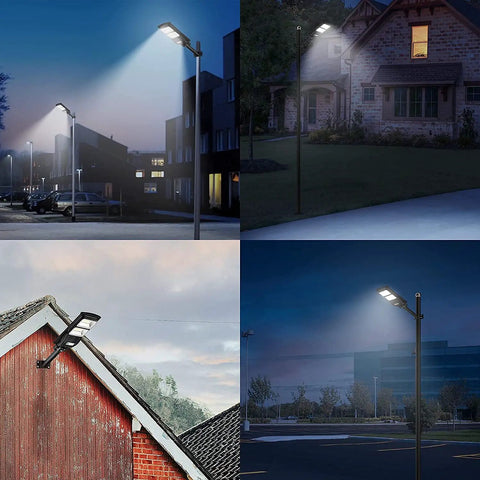 Upgraded Solar Street Light 12000 Lumens Super Bright Outdoor With 10000mAh Battery And 120 LEDs illuminating urban street