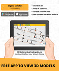 Hands holding tablet displaying 3D app for Tipper Truck 3 In 1 STEM Building Kit For Kids 6 Plus Hands On Engineering Fun Learn Mechanics With Three Models Skid Steer Dumper Dope Educational Toy Gift For Boys And Girls