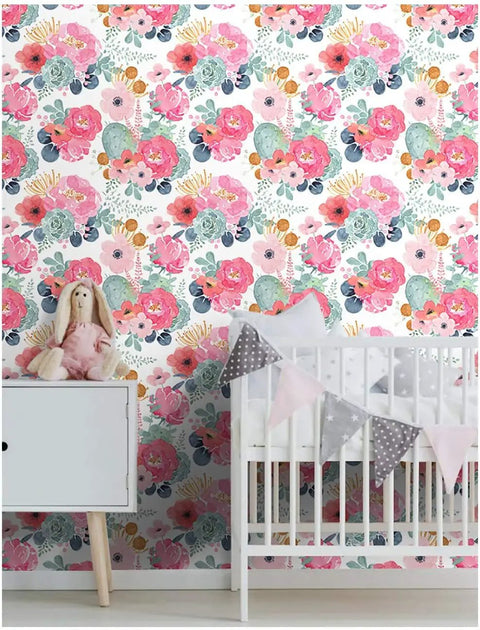 Removable Peel And Stick Floral Wallpaper With Cactus Pink Navy Pattern Easy Stick And Go Self Adhesive Repositionable Washable Matte Finish