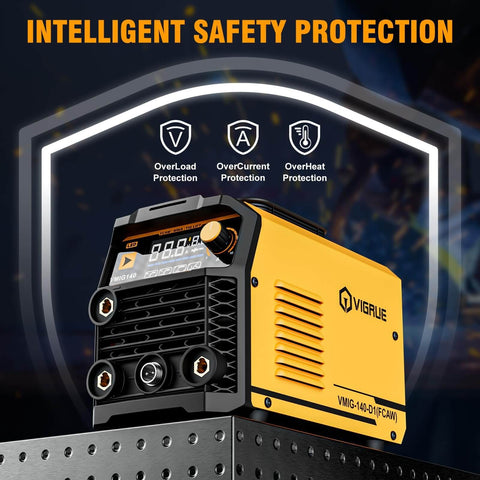 Three In One 110V Welder With 140 Amp Output, Flux Core MIG, Lift TIG, and Stick Welding, digital display on a workbench