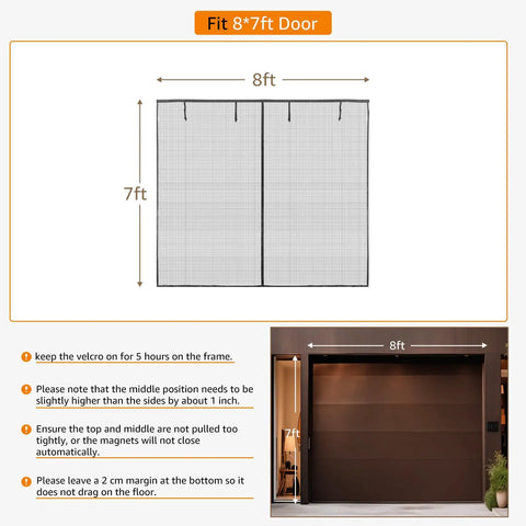 Garage Door Screen For 2 Car 16x7 Feet Retractable Magnetic Self Closing Mesh Net installed on 8x7 ft garage door.