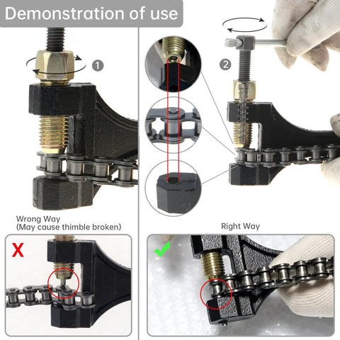 Demonstration of Beefy Pro Grade Chain Breaker And Alignment Tool Kit For Motorcycle ATV Snowmobile Dirt Bike And Bicycle CNC Aluminum.