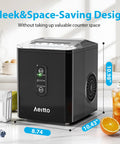 Aeitto countertop ice maker in black with clear top ice bin and front control panel.