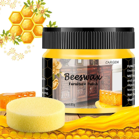 Beeswax furniture polish jar with scrubber, honeycomb in background; Furniture Polish And Wood Wax For Hardwood Floors Cabinets And Tables Deeply Restores Finish Revives Wood Grain Long Lasting Shine Keeps Your Wood Lookin Fresh Conditioner And Cleaner For Daily Maintenance